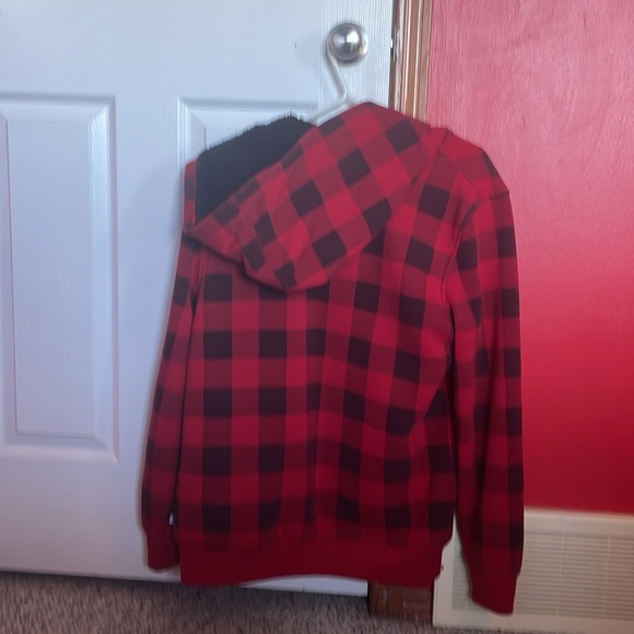 Red and black plaid DC zip up hoodie - Picture 2 of 3